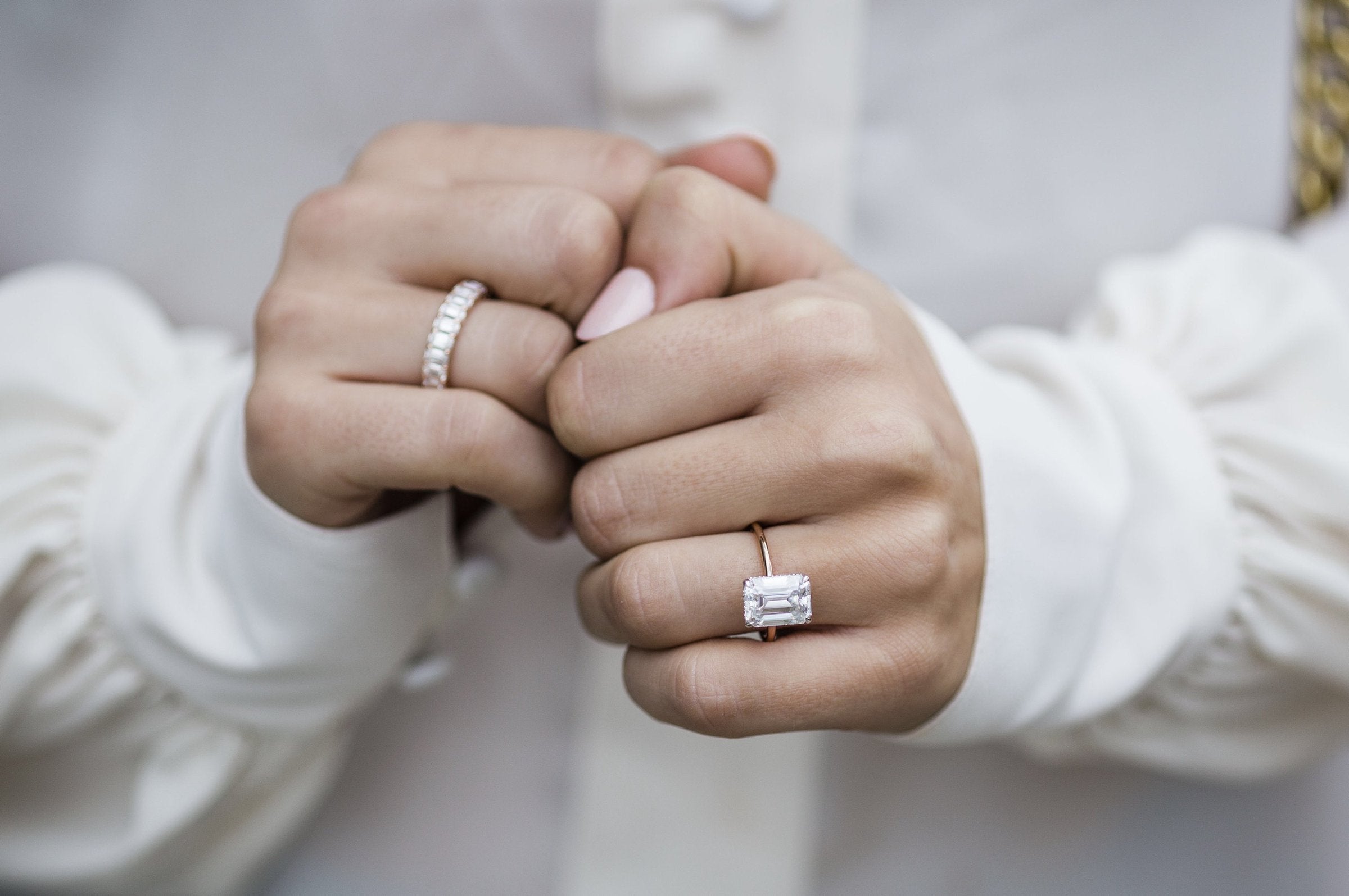 3.50 CT Emerald Cut Moissanite Solitaire & Hidden Halo Engagement Ring