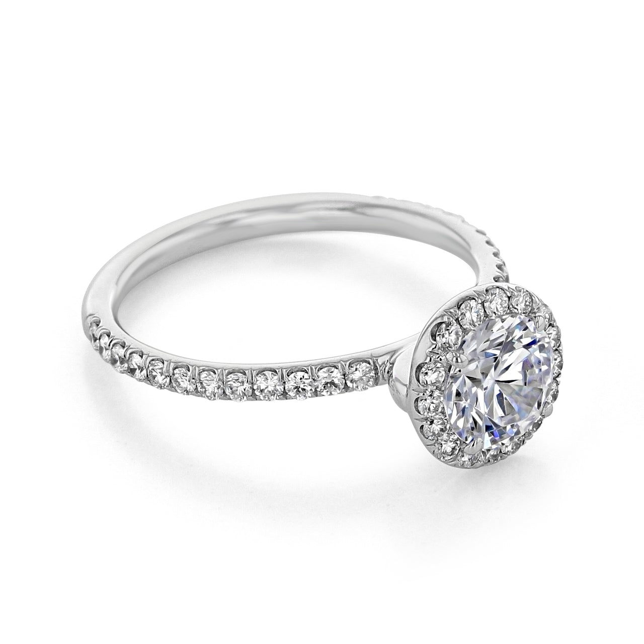 1.0CT Round Cut Halo Style Moissanite Engagement Ring