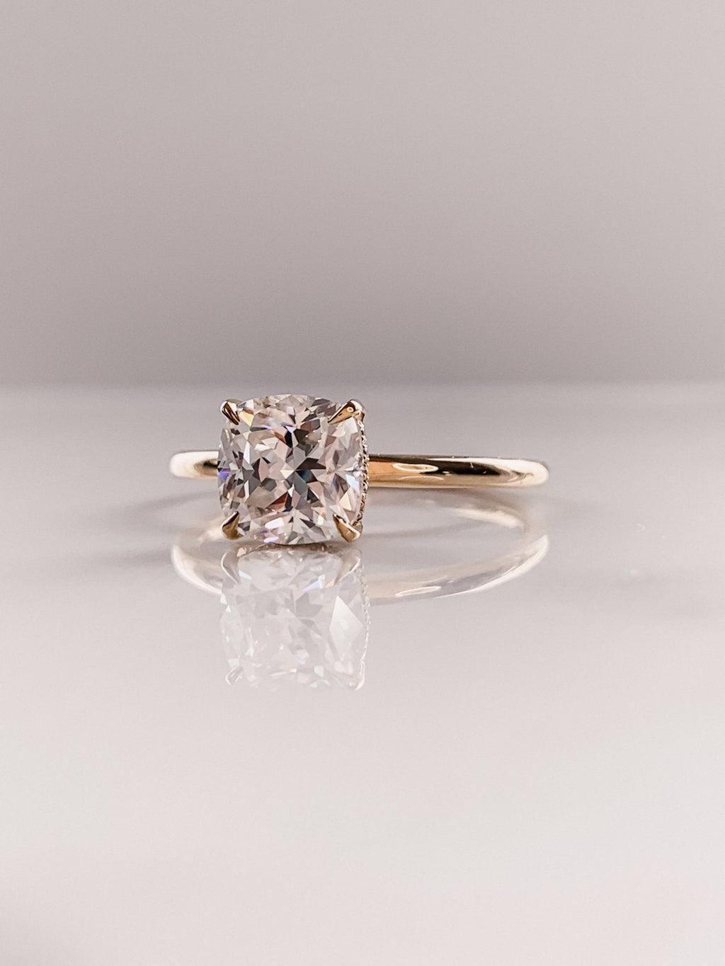 2.50 CT Cushion Moissanite Solitaire Engagement Ring With Hidden Halo Setting