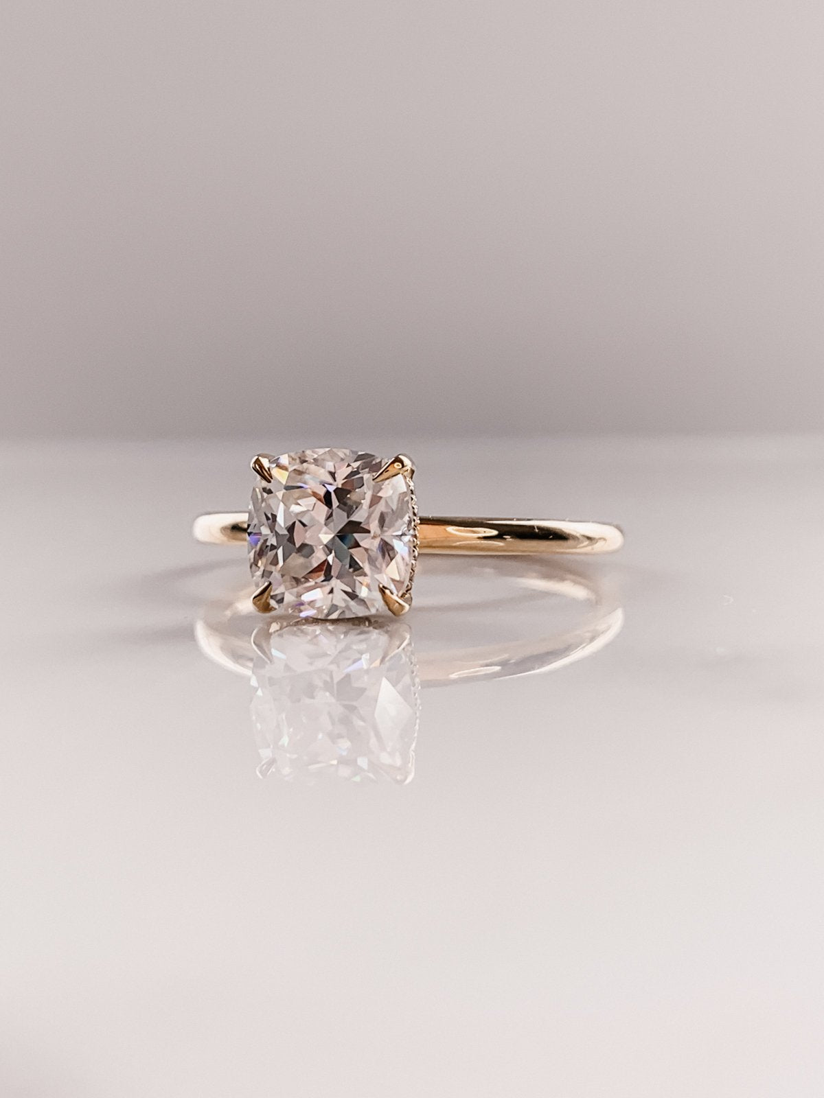 2.50 CT Cushion Moissanite Solitaire Engagement Ring With Hidden Halo Setting