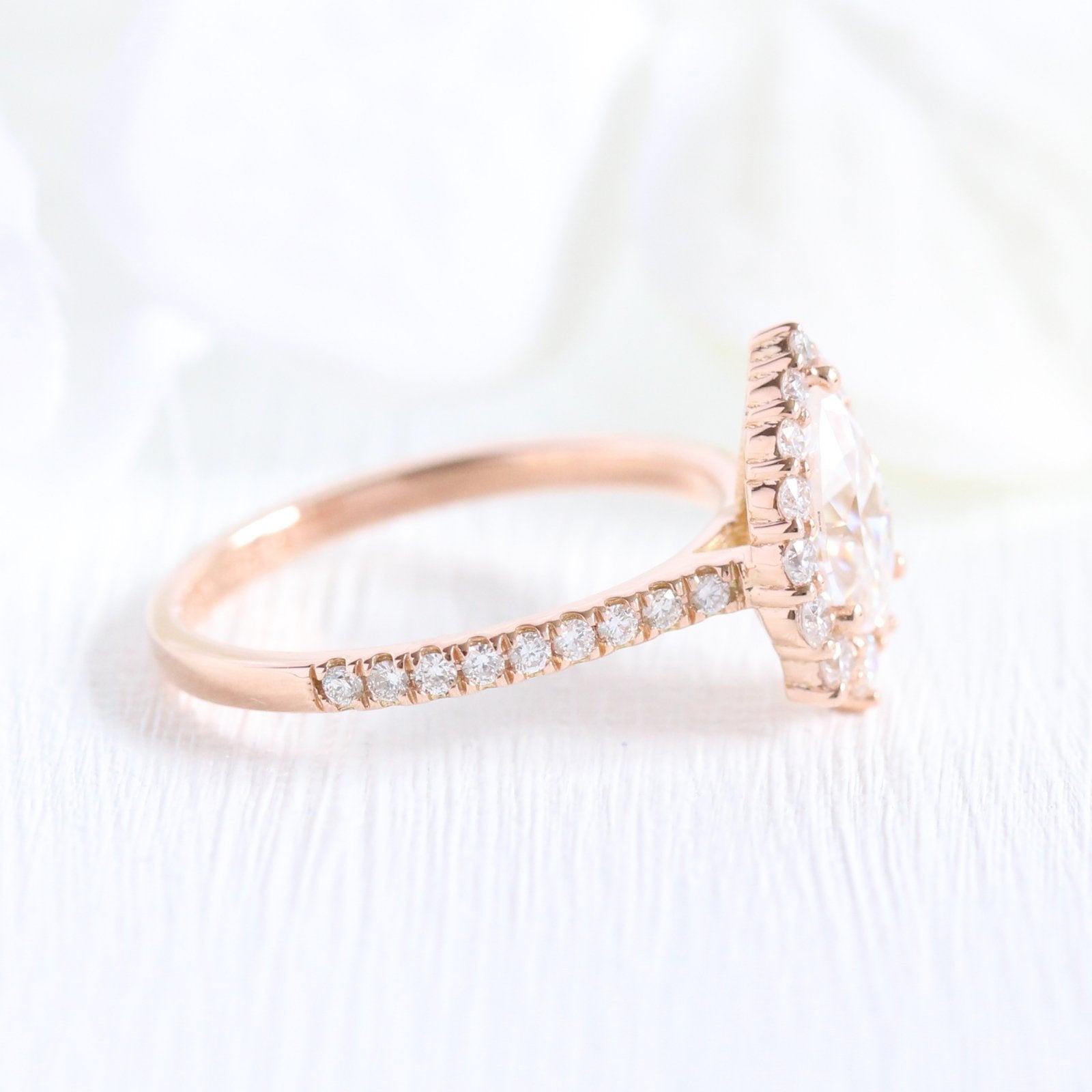 1.0 CT Pear Halo Style Pave Setting Moissanite Engagement Ring