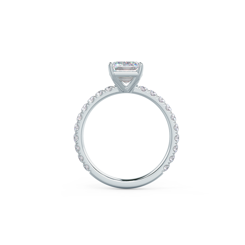 1.50 CT Emerald Cut Moissanite Pave Style Engagement Ring