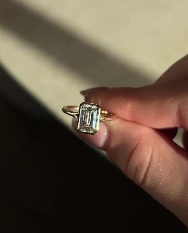 1.0 -3.0 CT Emerald ⁠Cut Lab Grown Diamond Bezel  Engagement Ring