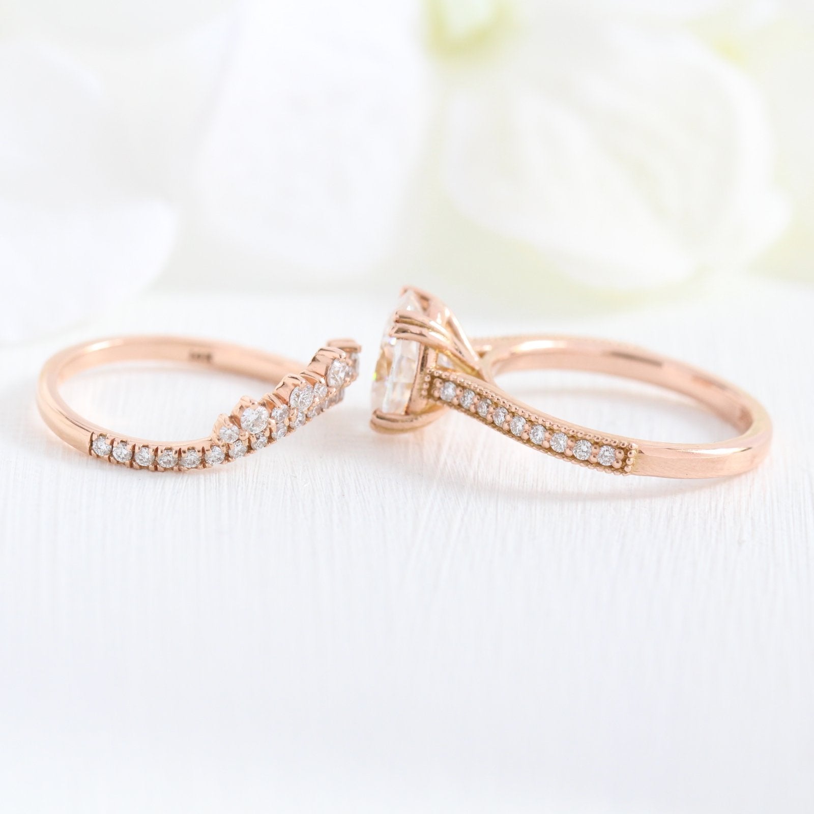 2.0CT Oval Moissanite Pave Bridal Ring Set