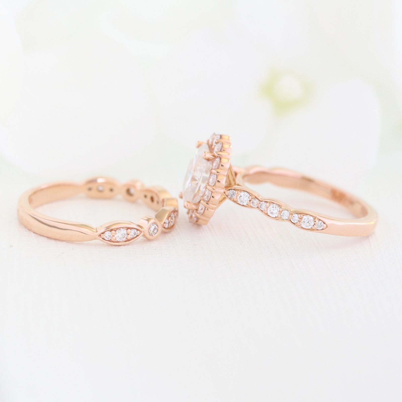 1.50CT Oval Cut Moissanite Halo Bridal Ring Set