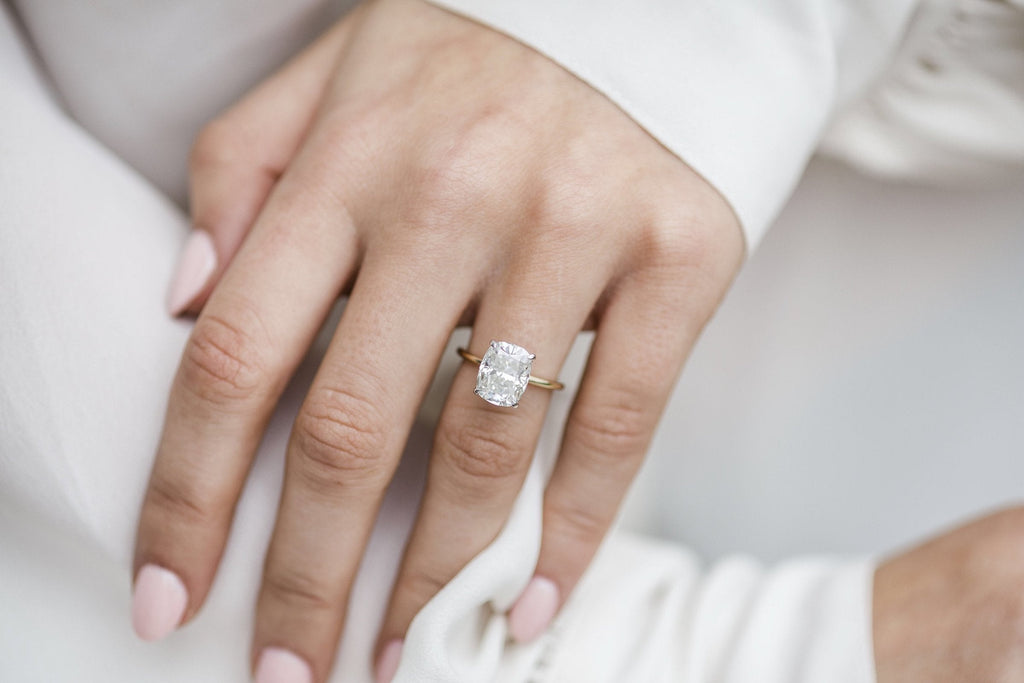 3.20 CT Elongated Cushion Moissanite Solitaire With Hidden Halo Setting Engagement Ring