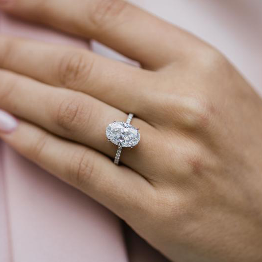 4.0 CT Oval Moissanite Hidden Halo & Pave Setting Engagement Ring