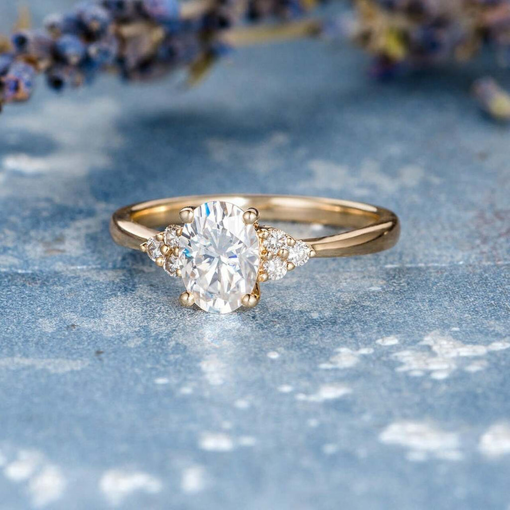 1.0CT Oval Cut Cluster Style Moissanite Engagement Ring