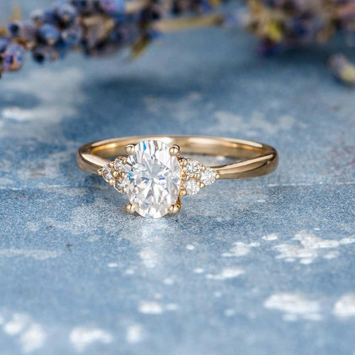 1.0CT Oval Cut Cluster Style Moissanite Engagement Ring