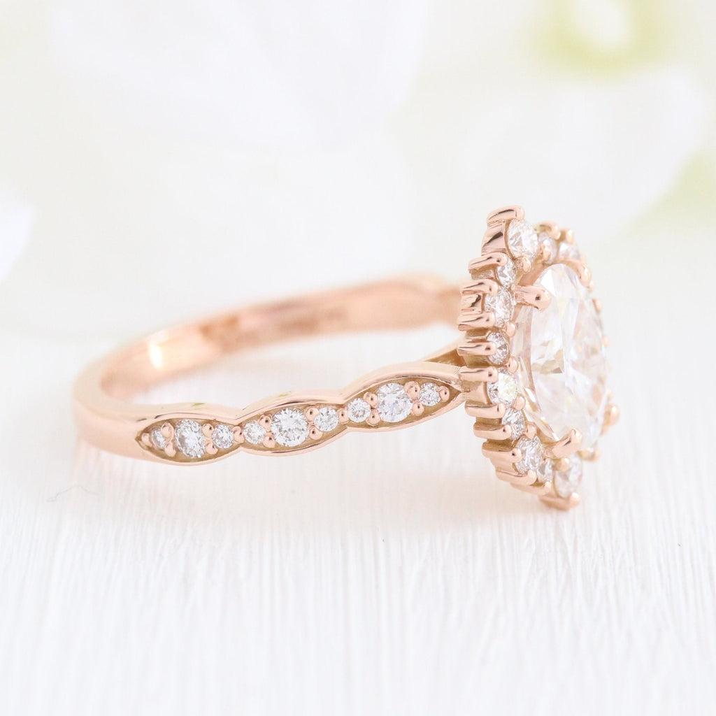 1.50 CT Oval Cut Vintage Halo Style Moissanite Engagement Ring