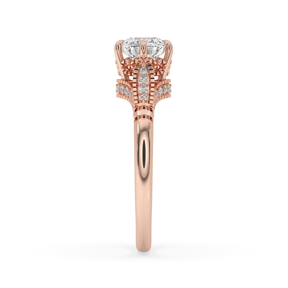 Vintage Rose Gold Milgrain Engagement Ring
