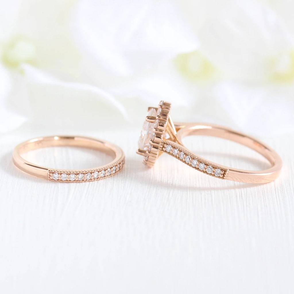 1.50CT Oval Cut Moissanite Halo Bridal Ring Set