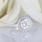 1.5CT Round Brilliant Cut Halo Moissanite Engagement Ring