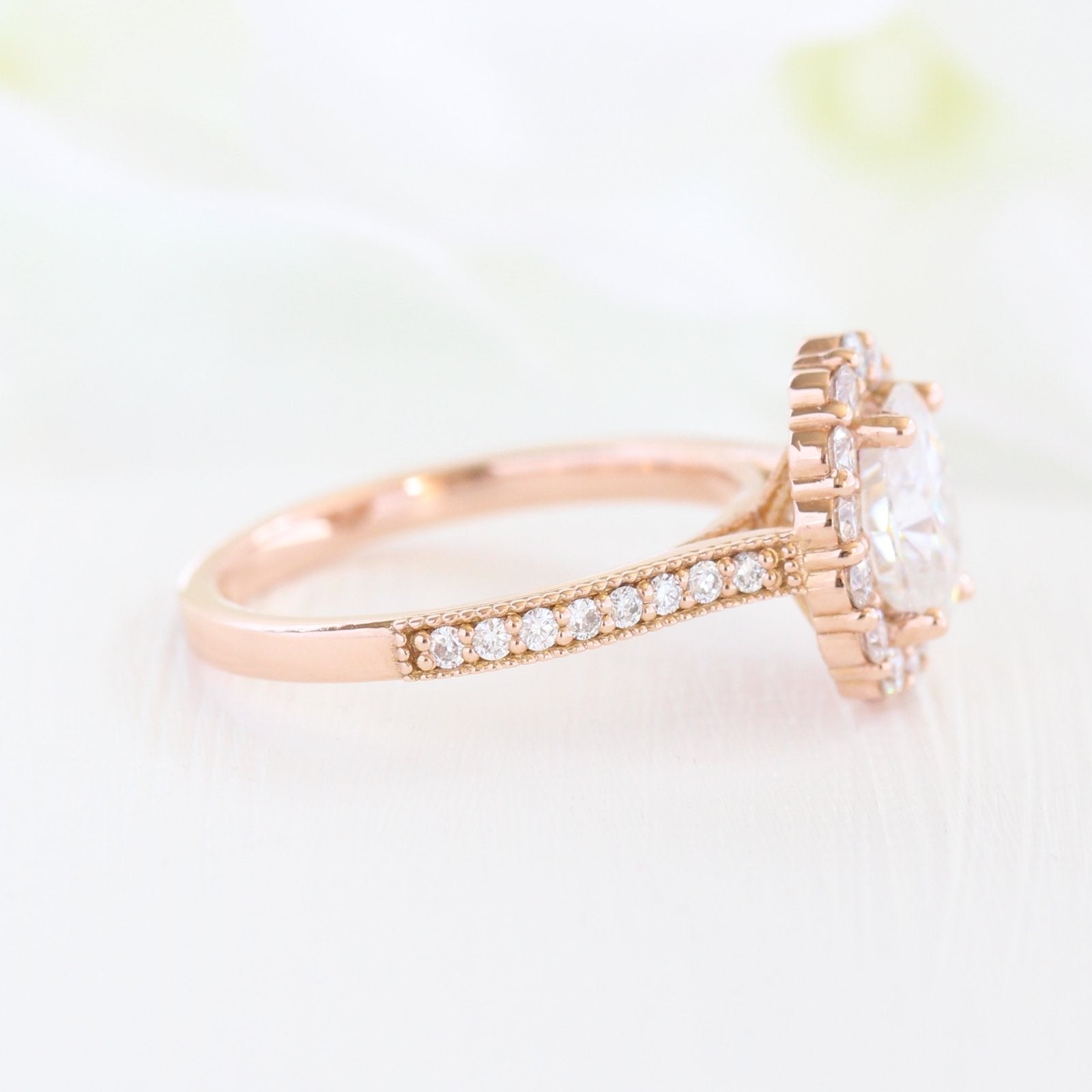 1.50 CT Oval Cut Moissanite Halo Style Engagement Ring