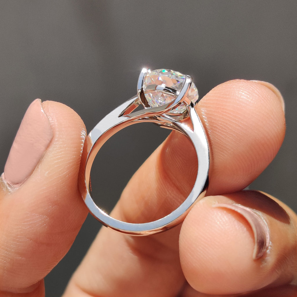 Moissanite Solitaire Ring With portuguese Cut