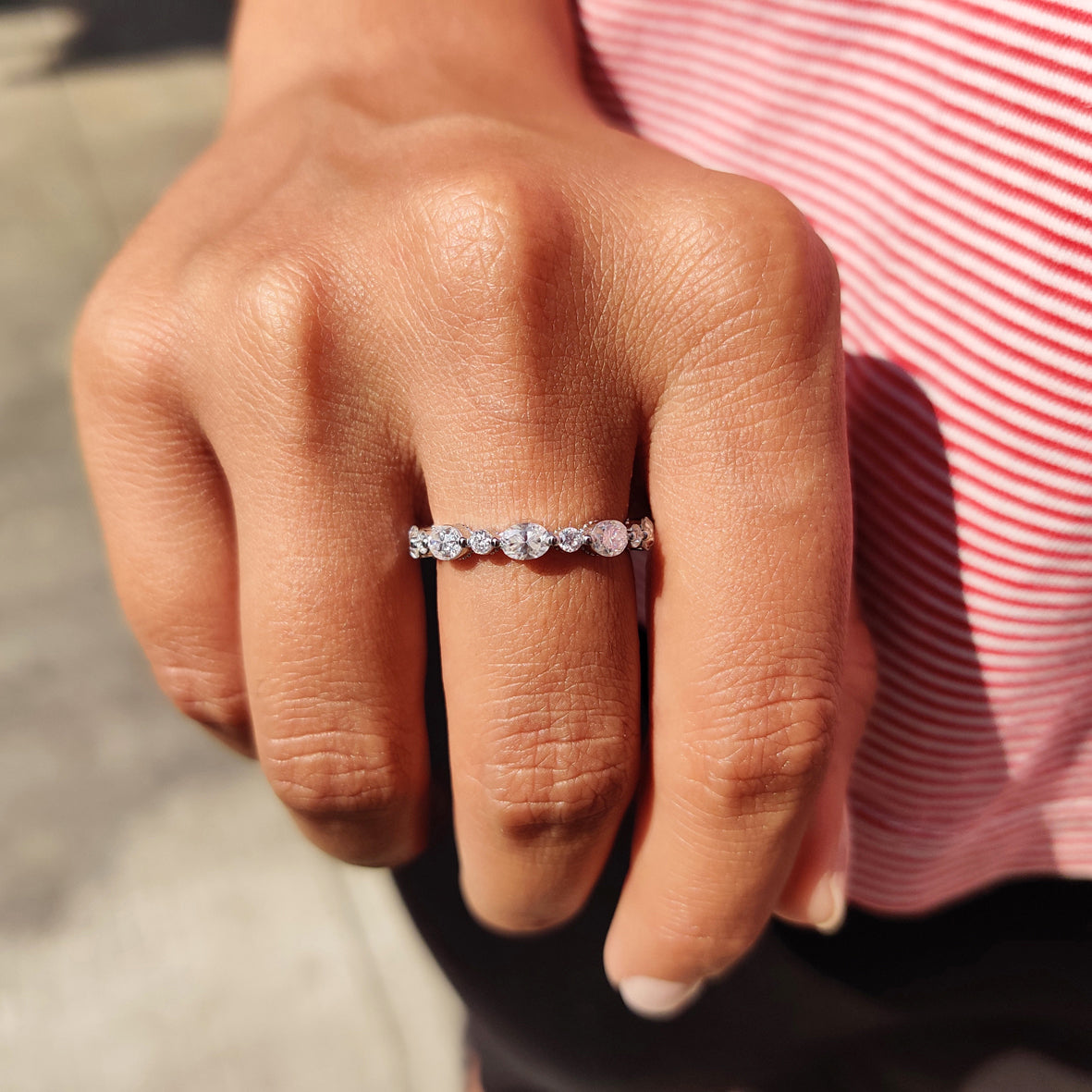 Oval Cut Round Cut Moissanite 3/4 Eternity Band
