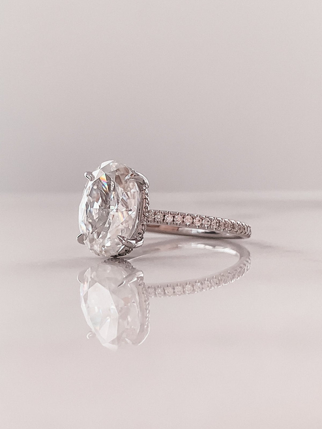 2.0 CT Oval Moissanite Hidden Halo Pave Setting Engagement Ring