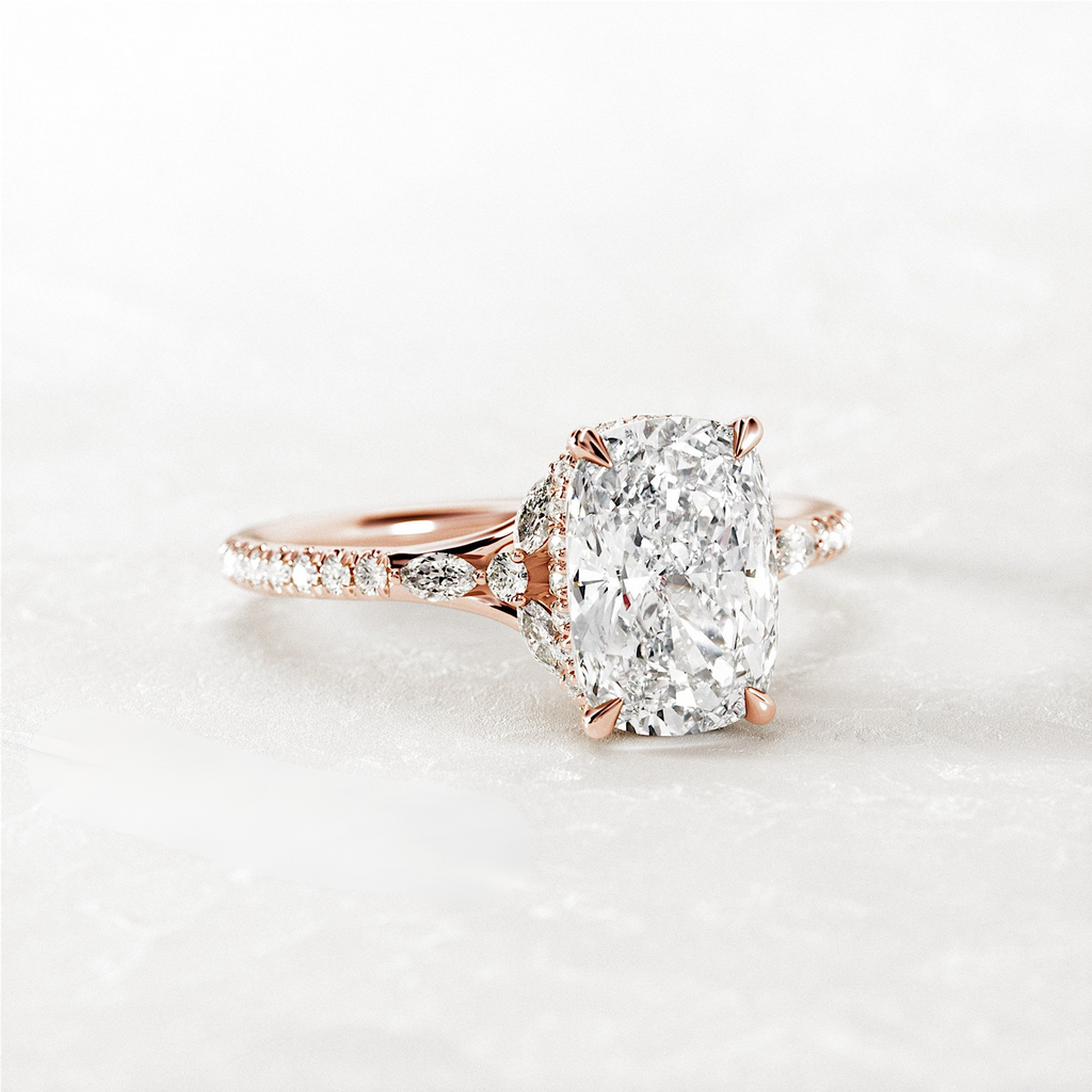 2.0 CT Elongated Cushion Cut Moissanite Pave Style Engagement Ring
