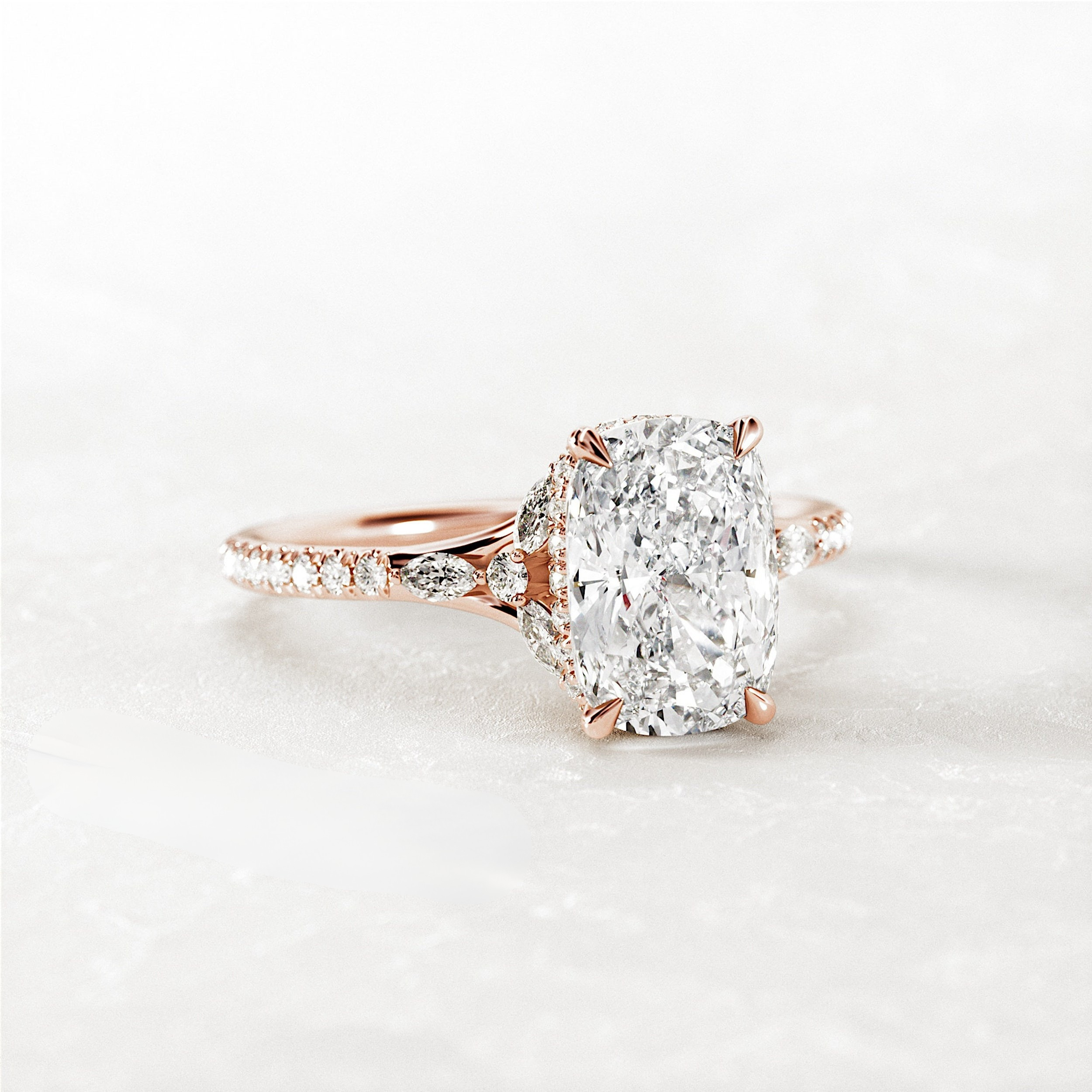 2.0 CT Elongated Cushion Cut Moissanite Pave Style Engagement Ring
