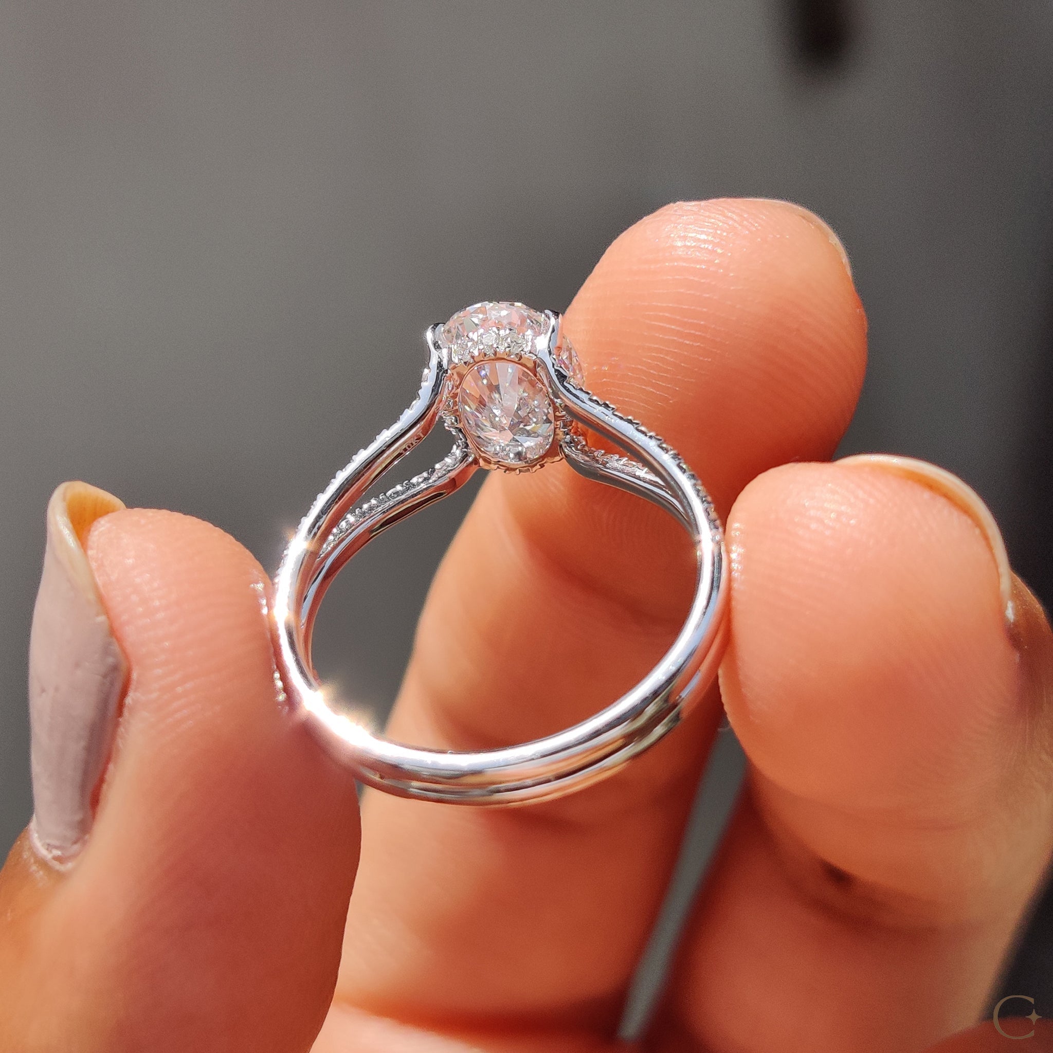 Oval Shaped Engagement Ring with Split Pave Band