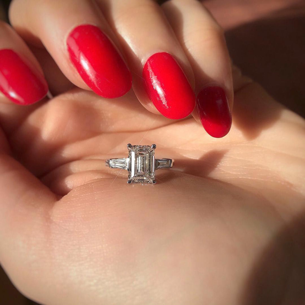2.30 CT Emerald Moissanite Three Stones Engagement Ring