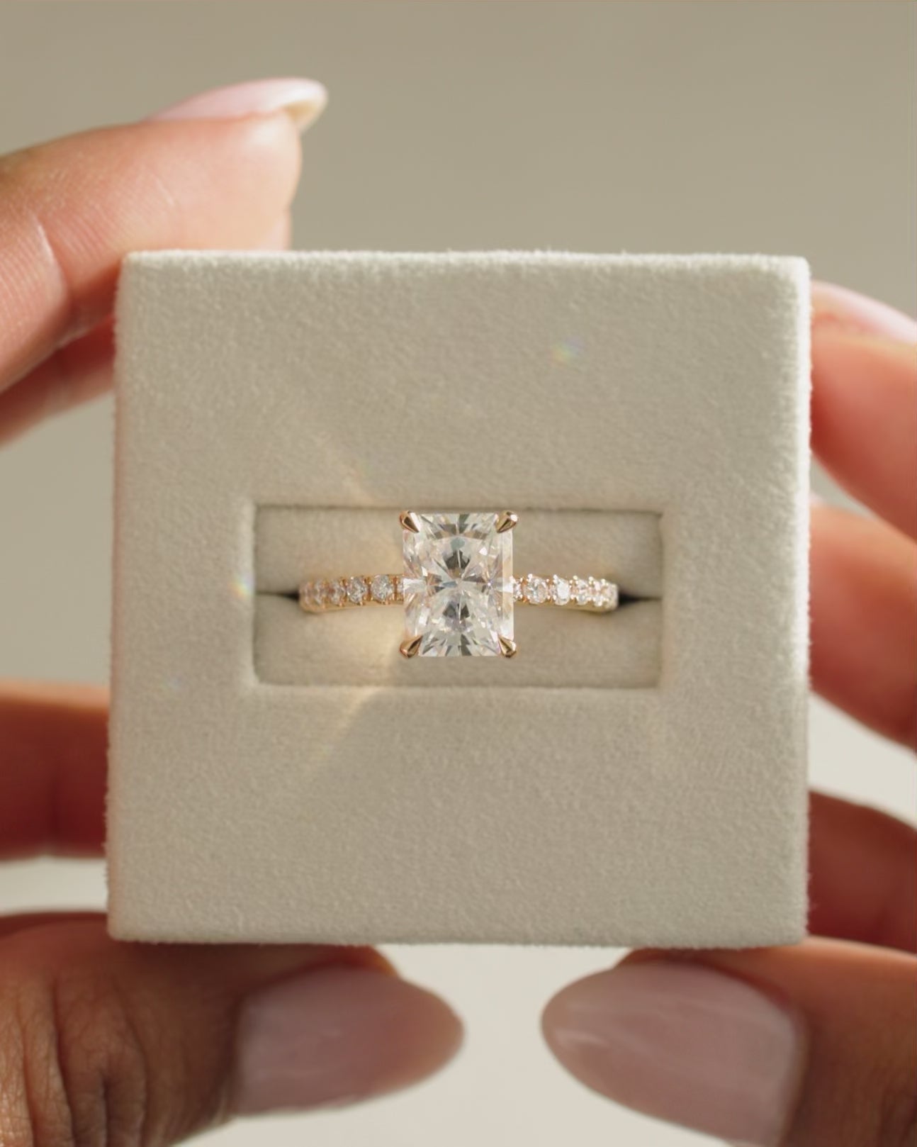 3.0 CT Radiant Cut Lab Grown Hidden Halo & Pave Engagement Ring