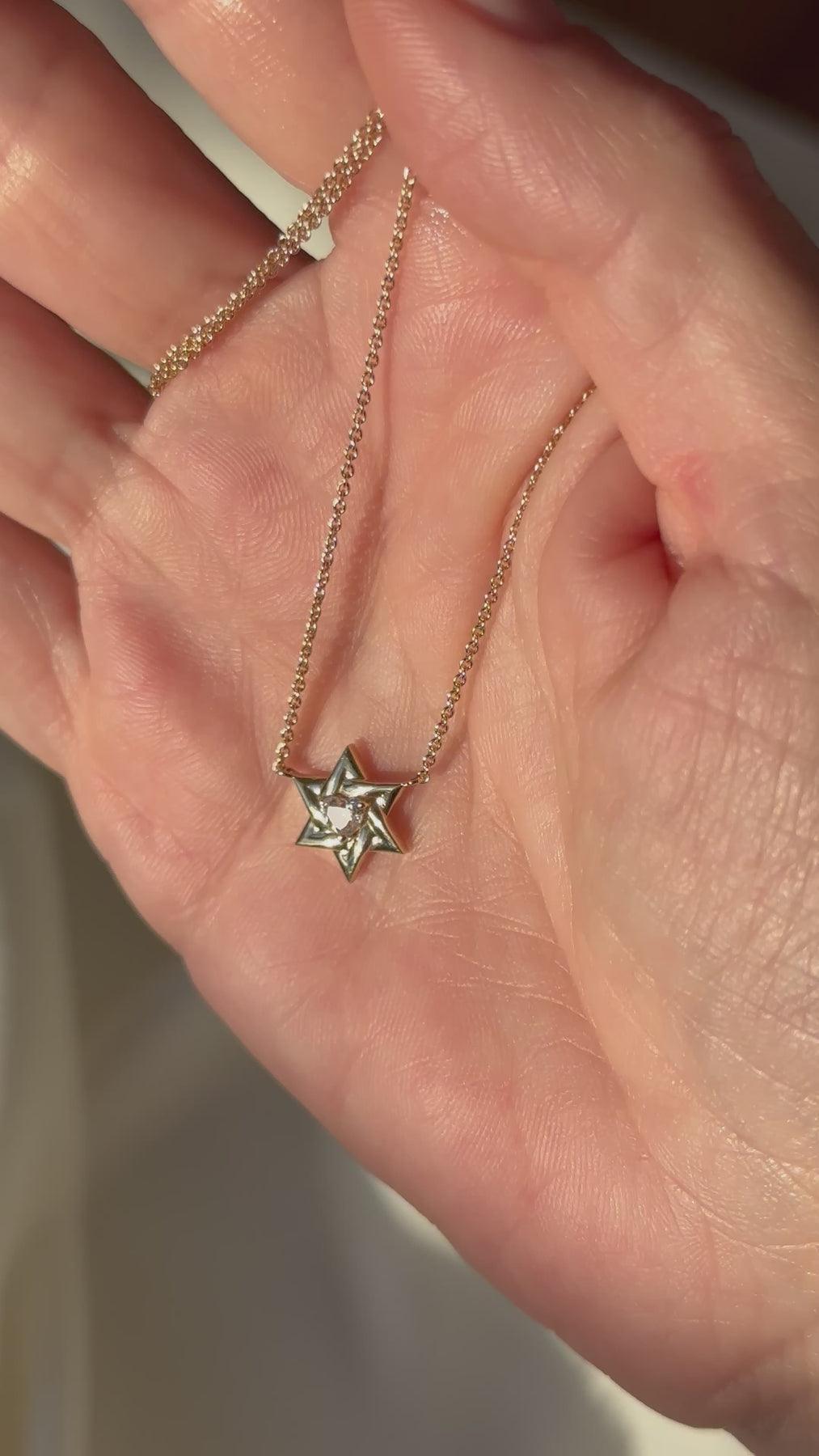 Jewish star heart moissanite necklace