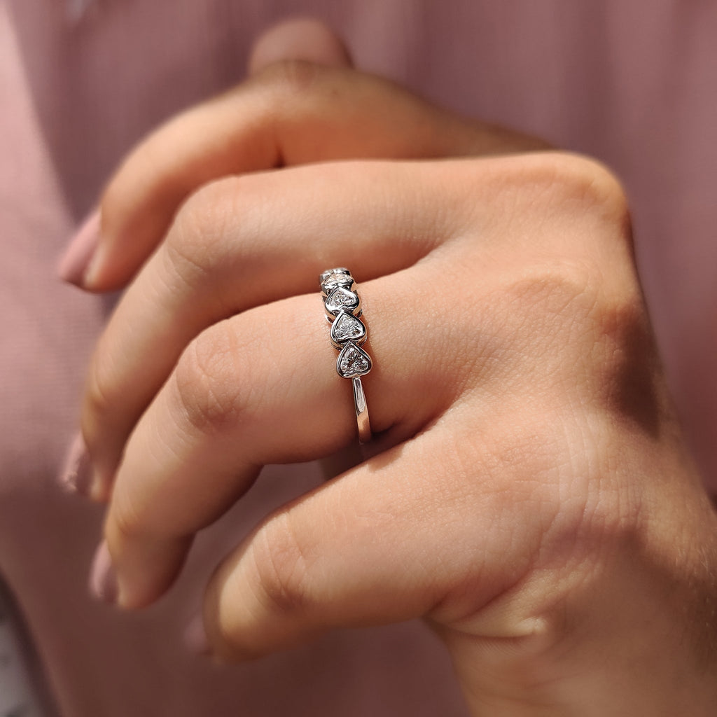 Heart Cut Bezel Set Diamond Wedding Band