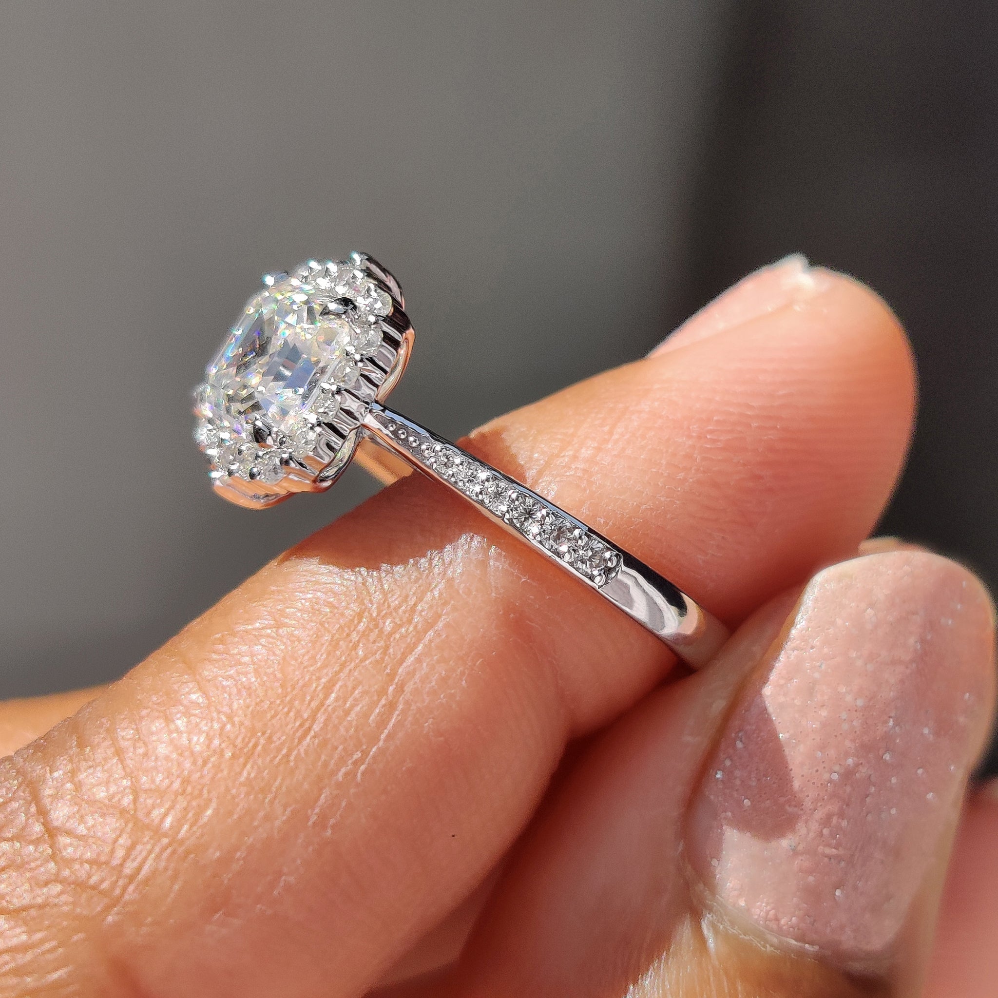 Asscher Cut Moissanite Ring In Tapered Pave Band Secondary image