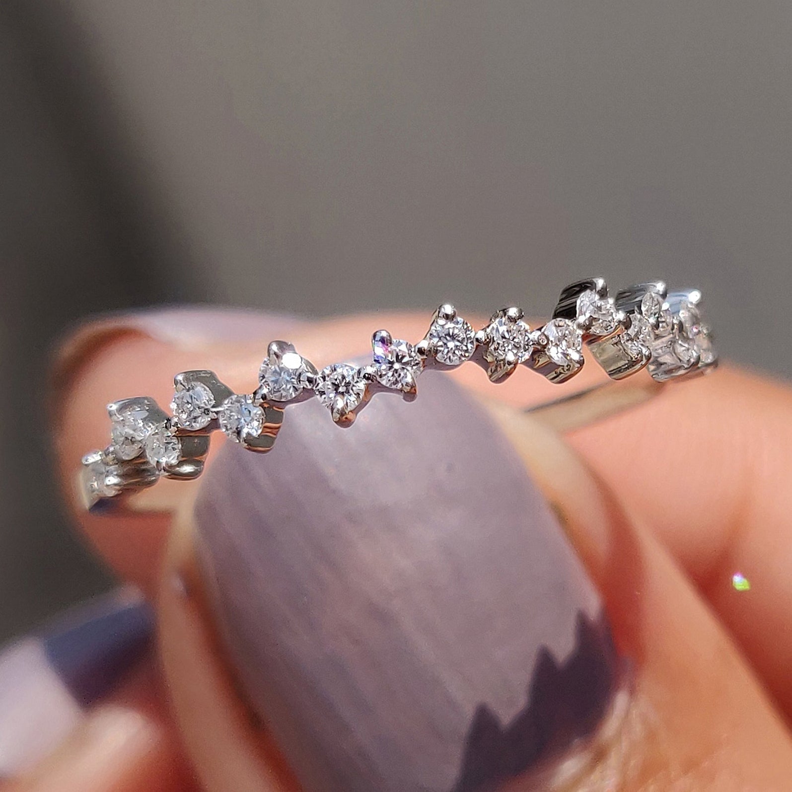 White Gold Round Cut Half Eternity Band In Zig Zag Style Main image