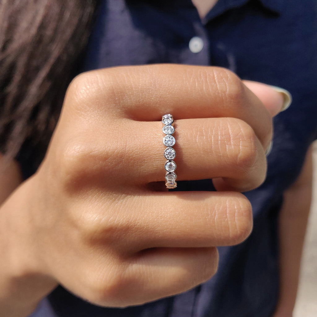 Round Moissanite Bezel Set Wedding Band