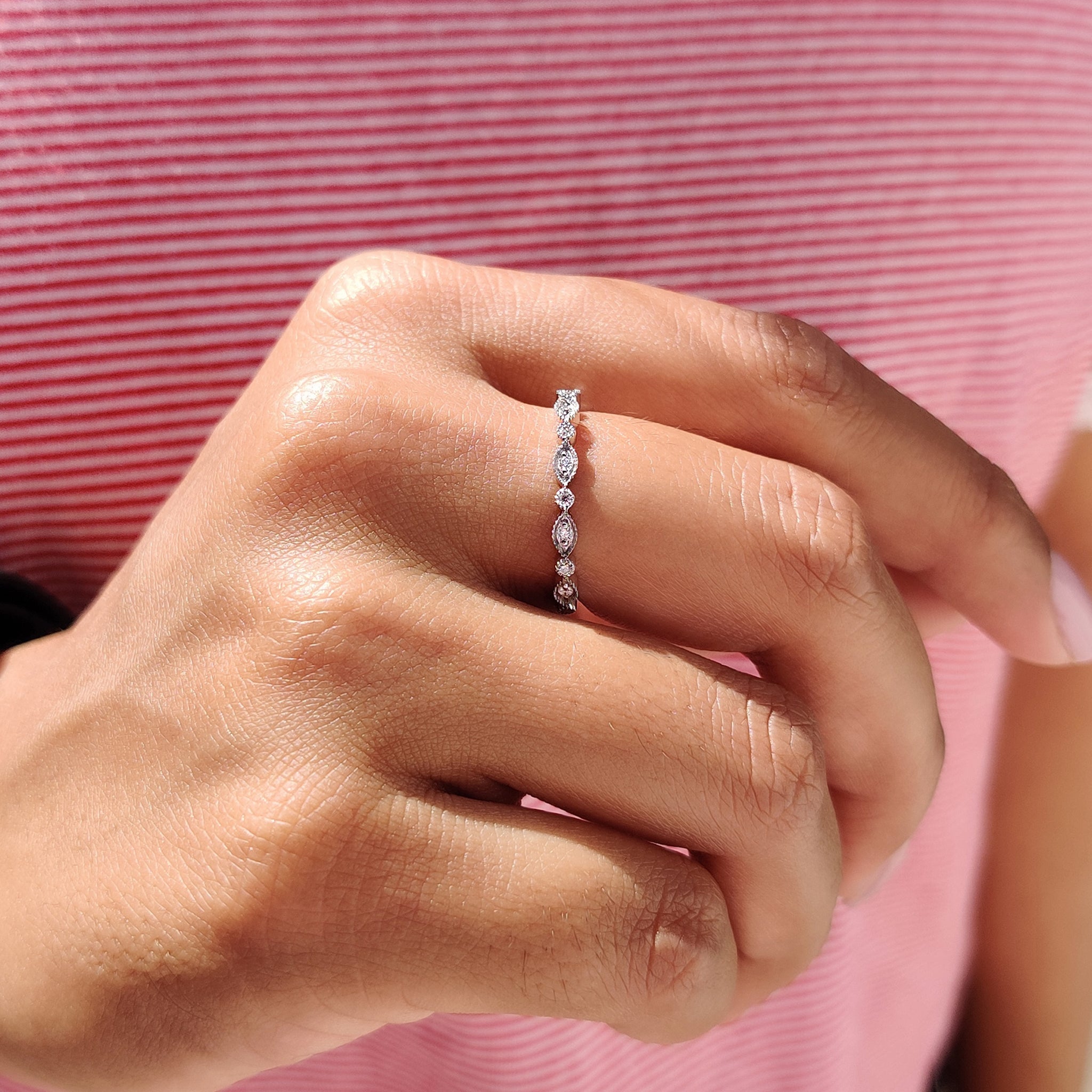 Half Eternity Wedding Band In Milgrain Setting