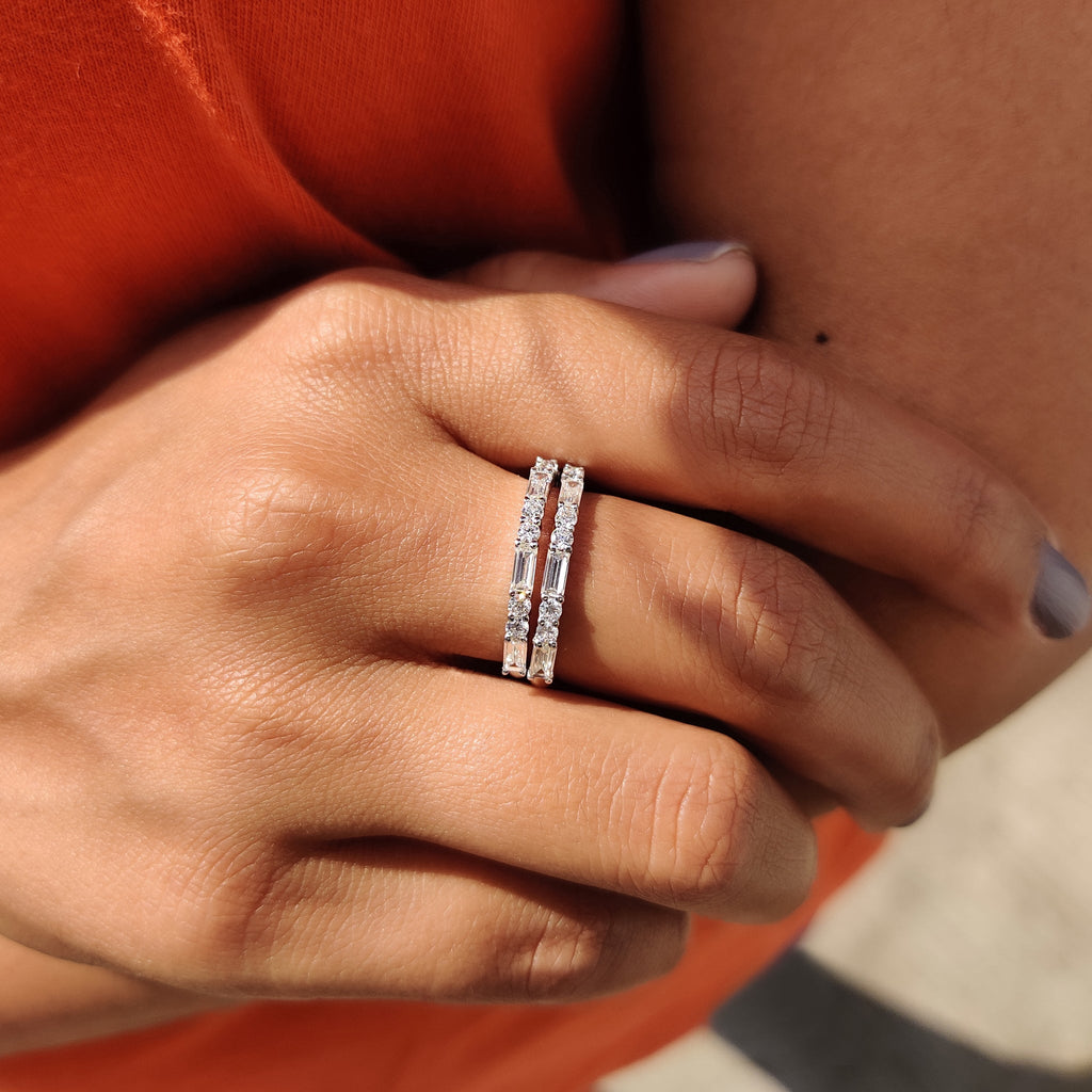 Round And Baguette Wedding Band In Half Eternity