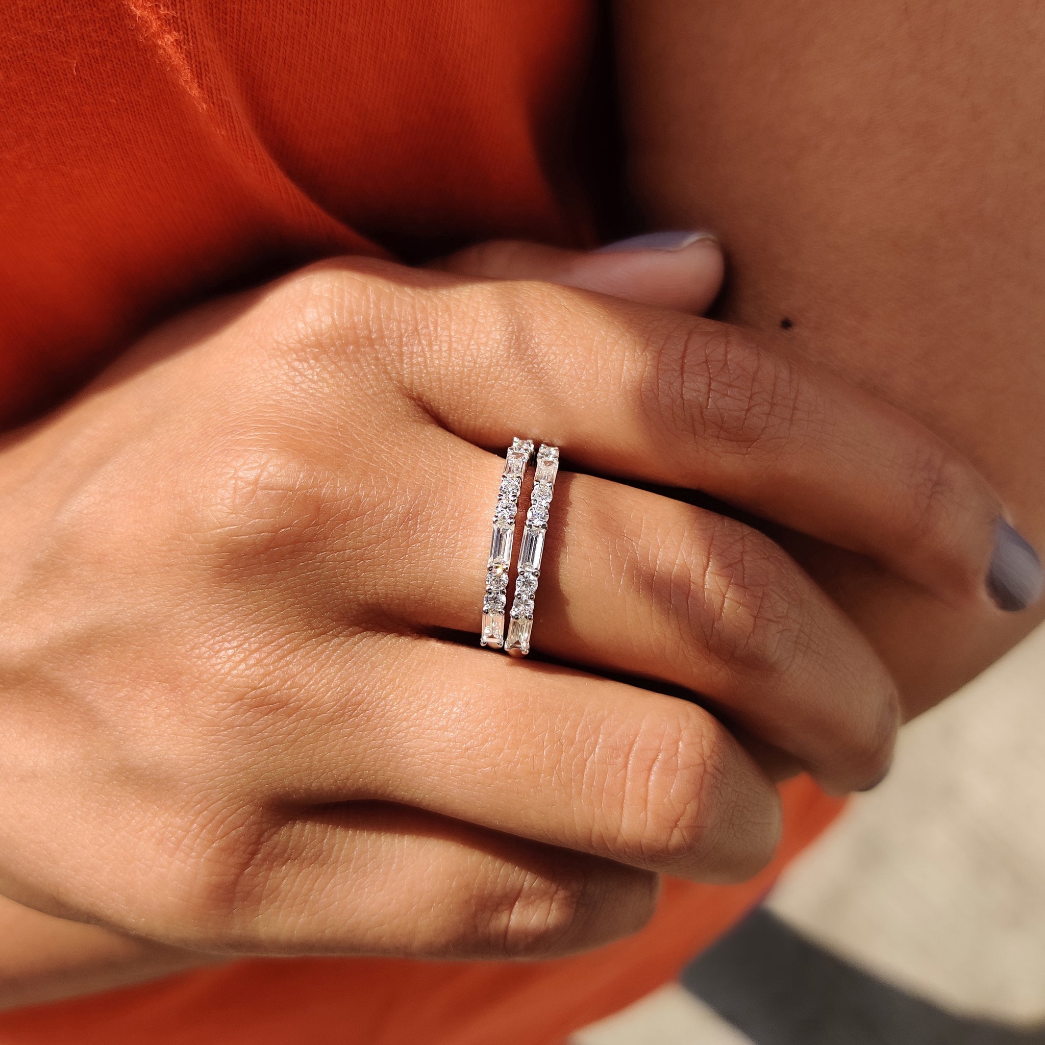 Round And Baguette Wedding Band In Half Eternity