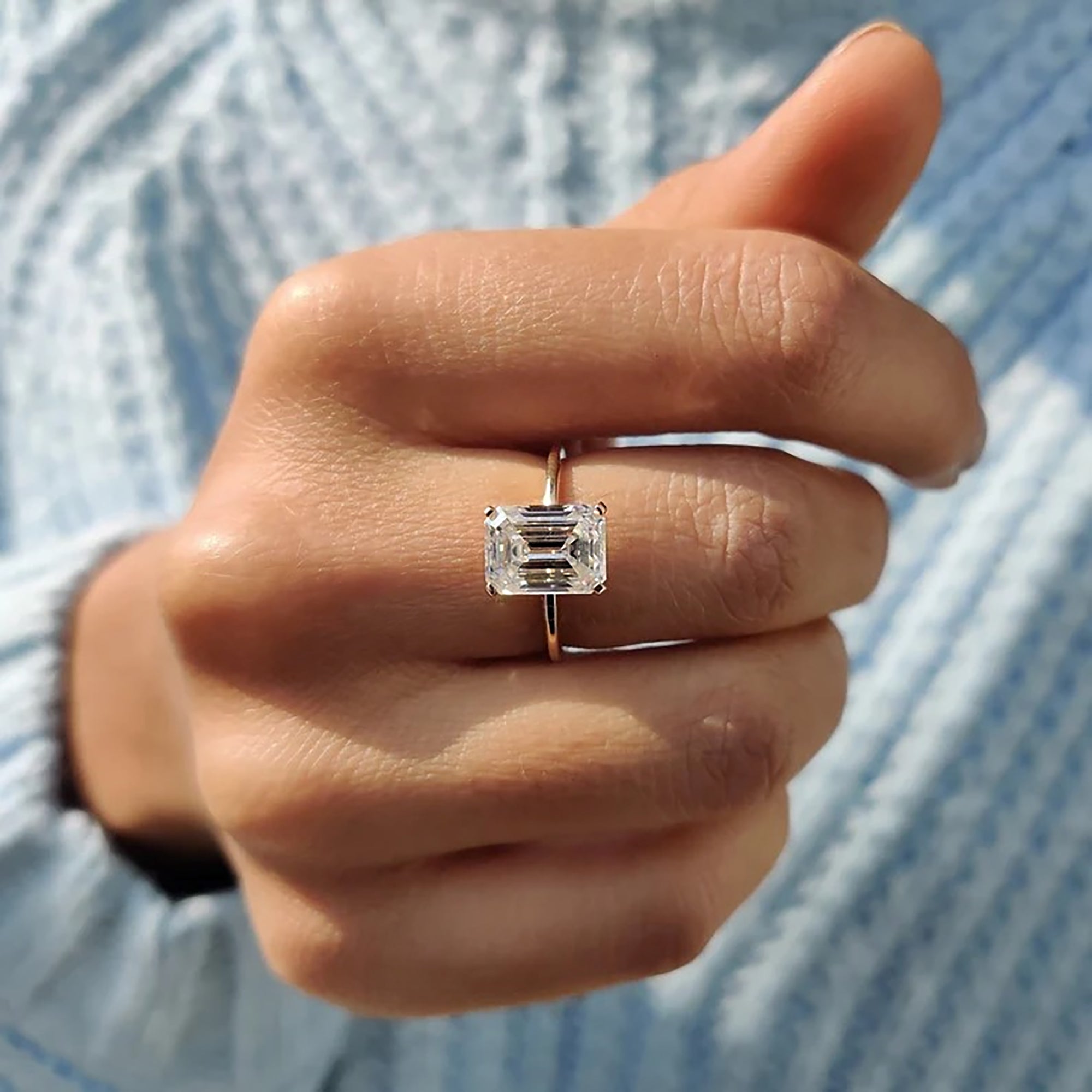 Knife Edge Emerald Cut Solitaire Ring