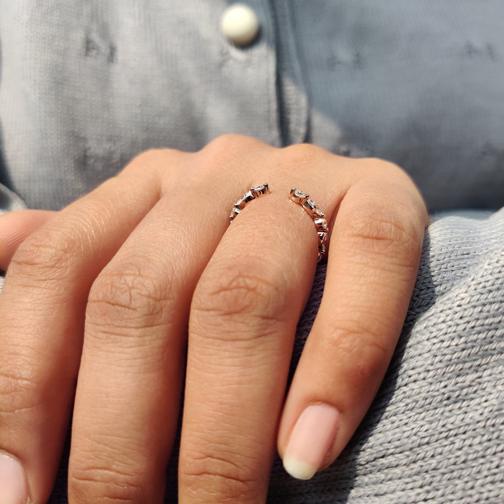 Open Gap Round And Marquise Wedding Band
