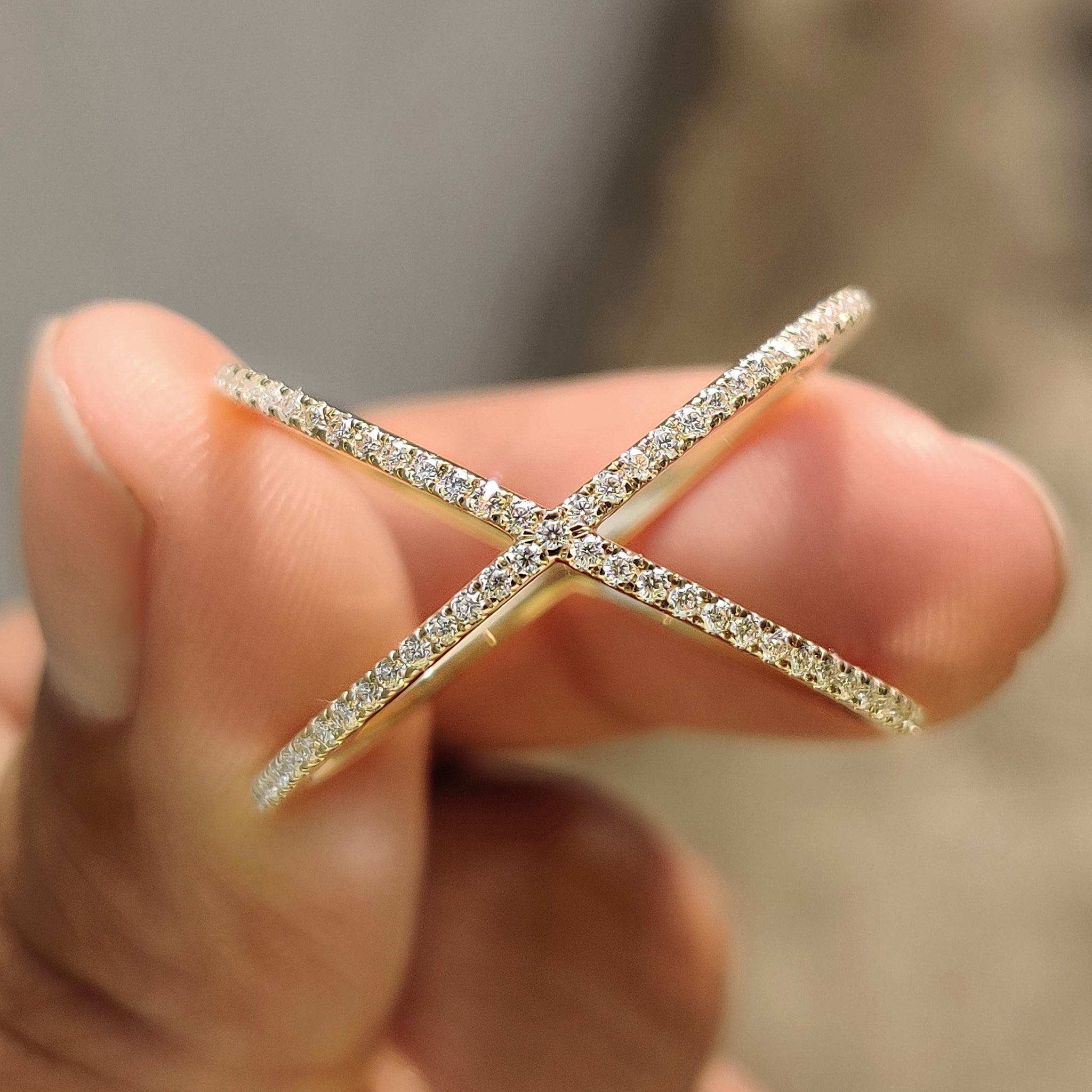X Shaped Wedding Band In Yellow Gold