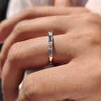 Blue Moissanite Baguette Cut Half Eternity Band