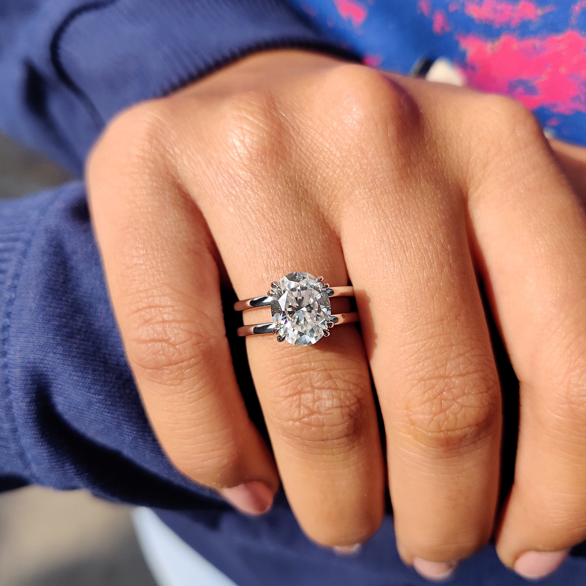 Oval Solitaire Engagement Ring In Double Shank Style