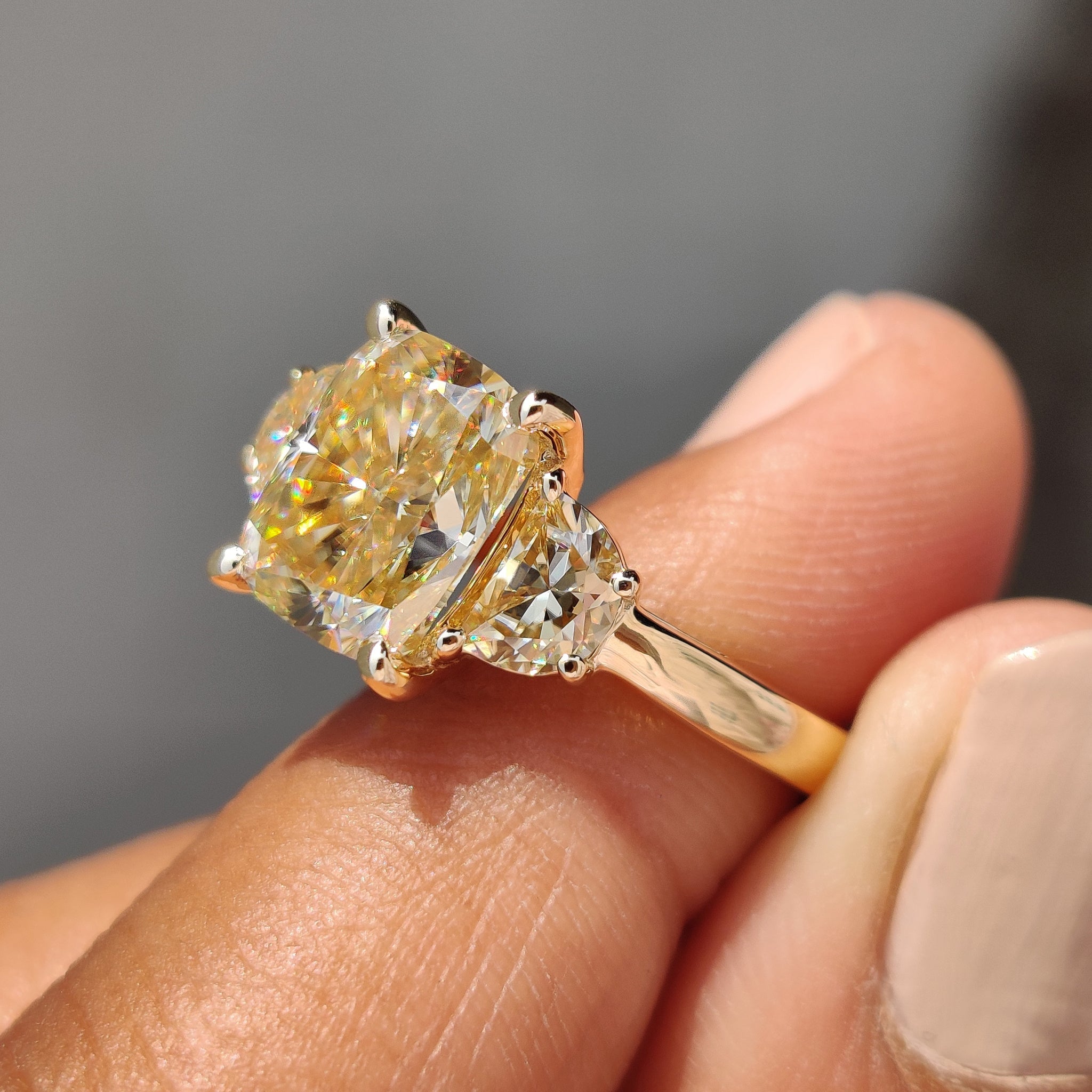 Light Yellow Cushion Cut Moissanite Engagement Ring