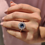 Blue Round Old European Cut Ring In Cluster Design