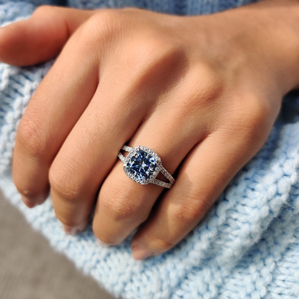 Cushion Cut Split Pave Engagement Ring