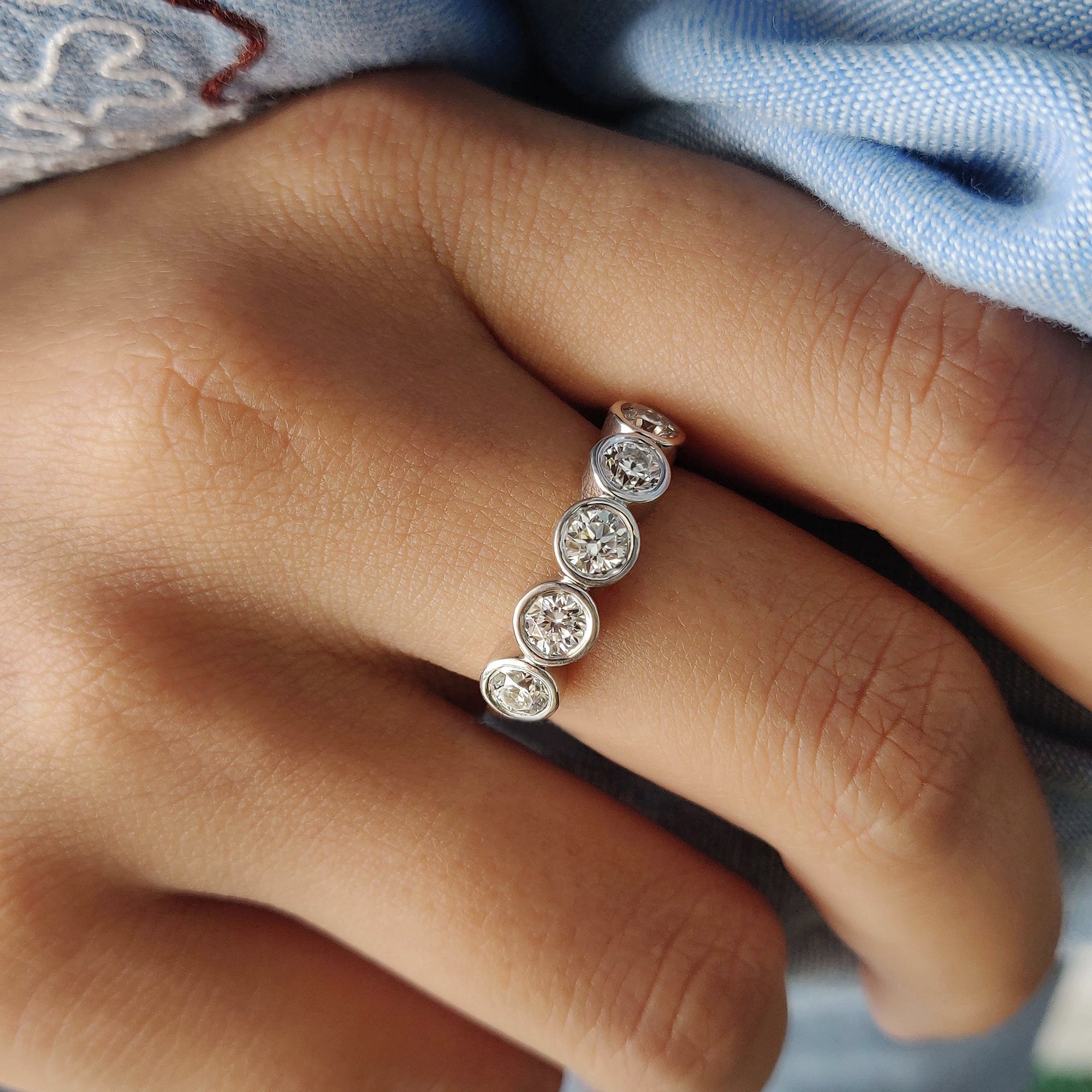 5 Stone Moissanite Band With Round Cut