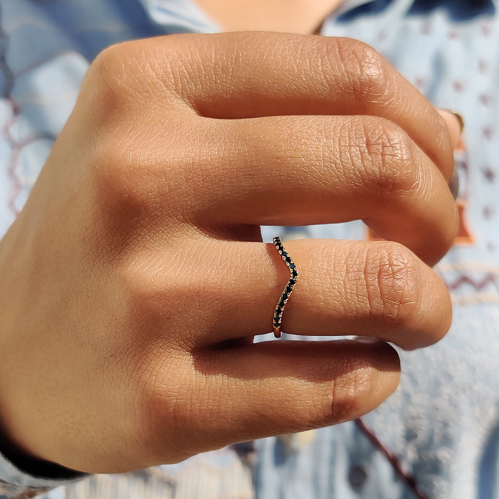 Black Round Moissanite Band In Half Eternity Style