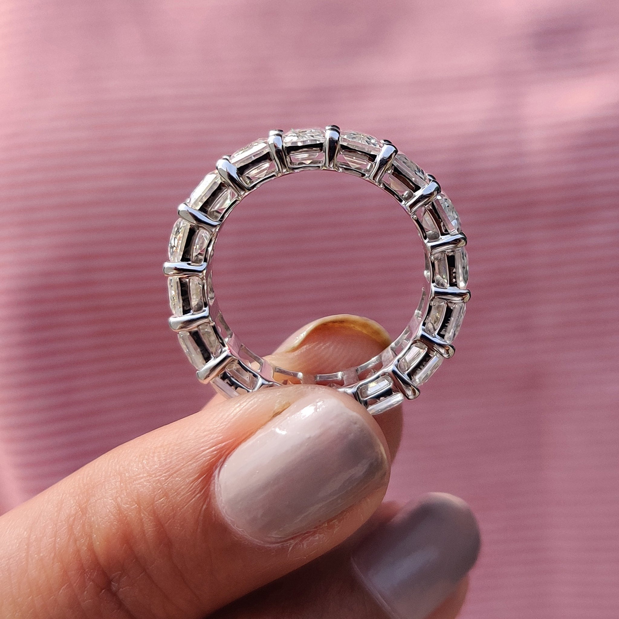 Emerald Wedding Band In A Shared Prong Design