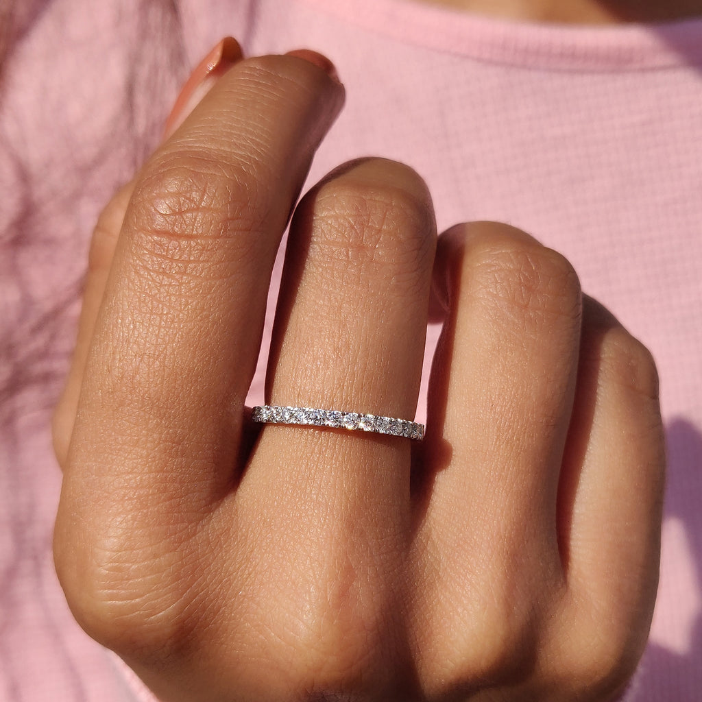 White Gold Eternity Band With Round Moissanite