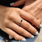 Black Baguette And Round Wedding Band In Eternity Style