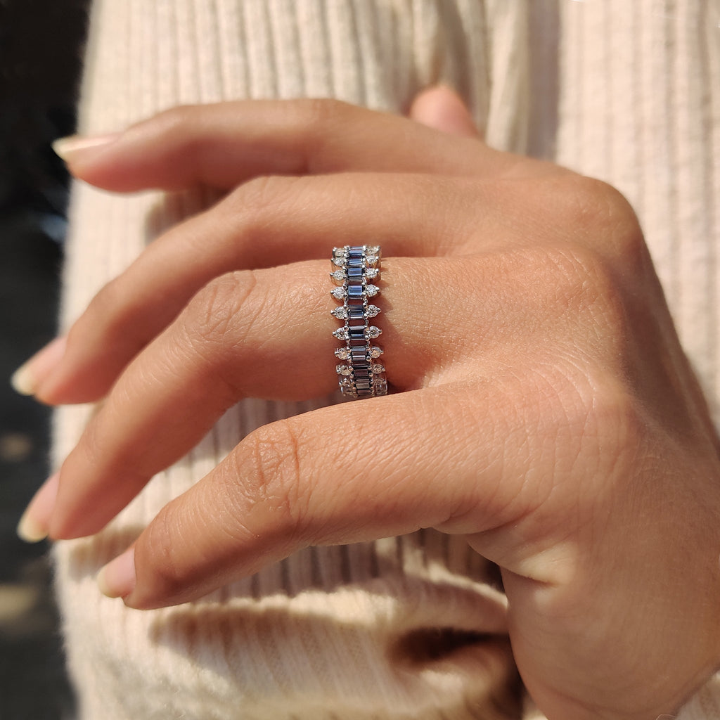 Baguette Cut Wedding Band With Three Row Pave style