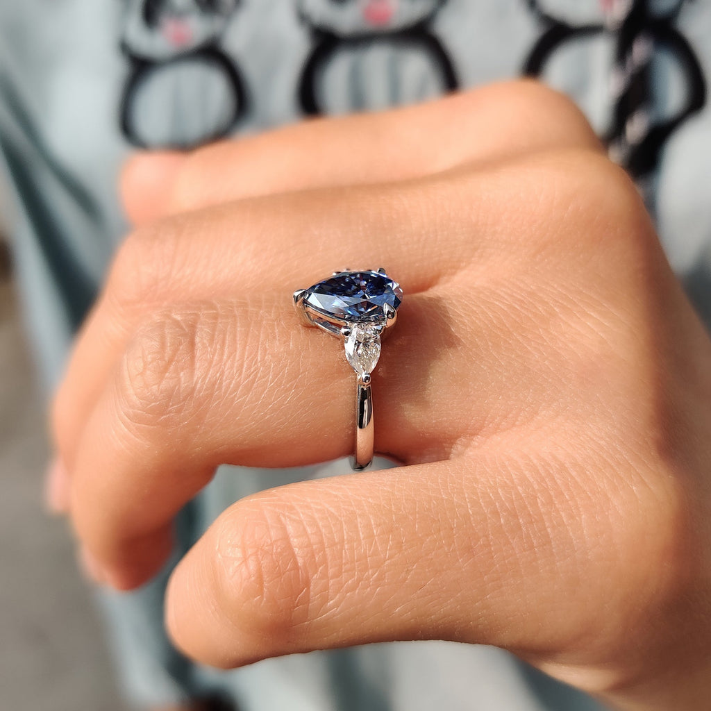 Three Stone Pear Cut Moissanite Ring