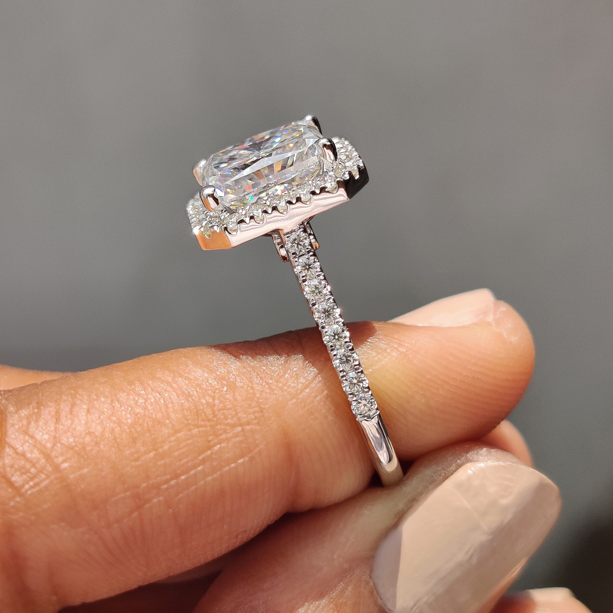 Radiant Halo Engagement Ring With Pave Band Secondary image